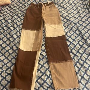 Brown patched jeans size xxs high rise